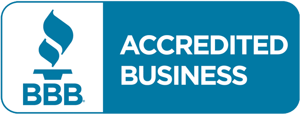 BBB Accredited Business badge with torch logo and “ACCREDITED BUSINESS” text
